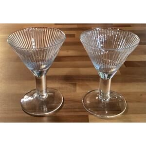 Crate and Barrel Martini Glasses Rain Glass Ribbed Textured Thick Stem Set of 2